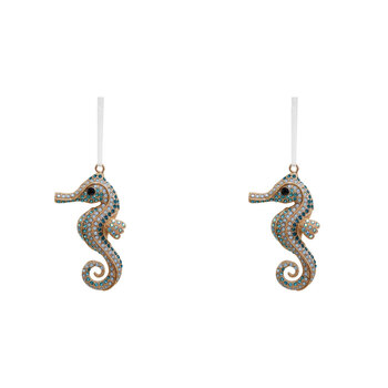 2PK LVD Metal/Ribbon 9.5cm Aqua Seahorse Ornament Hanging Charm