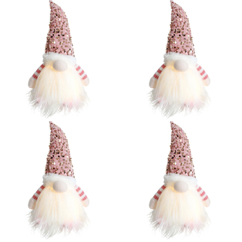 4PK LVD Polyester LED Pink Gnome Home/Living Room Xmas Display Decor 17x30cm