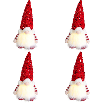 4PK LVD Polyester LED Ruby Gnome Home/Living Room Xmas Display Decor 17x30cm