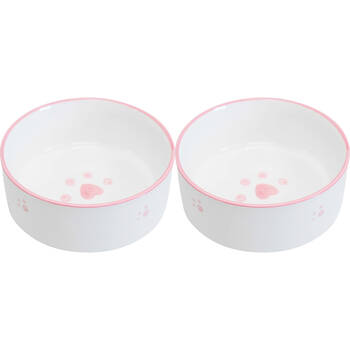 2PK LVD Ceramic Small/Medium Pet Drinking/Feeding Bowl 13x5cm Pink Paws