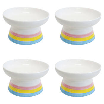 4PK LVD Ceramic Stripes Raised Pet Feeding Bowl 8.5x15cm Multicoloured