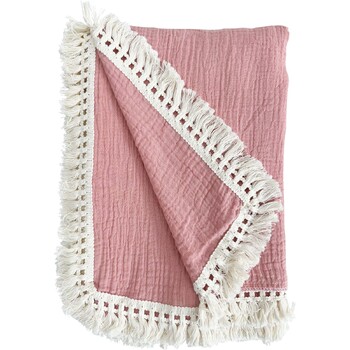 LVD 130cm Cotton Throw w/ Tassels Square Petal Pink