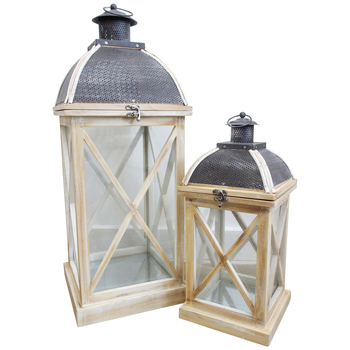 2pc LVD Lanterns Isles MDF/Glass/Metal Candle Holder w/ Handle Set