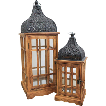 2pc LVD Lanterns Retreat MDF/Glass/Metal Candle Holder Set