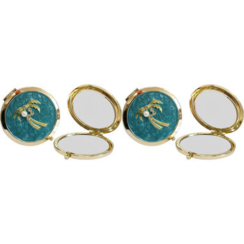 2PK LVD Azure Palm Metal/Enamel/Glass 7cm Compact Makeup Mirror Round