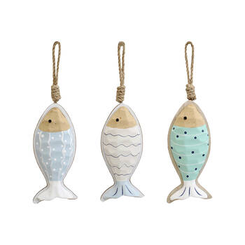 3PK LVD MDF/Cotton Hanging Fish Ornament 7x16cm - Assorted