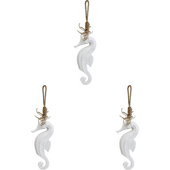 3PK LVD MDF Hanging Seahorse Home Hanger Ornament 11x27cm - White