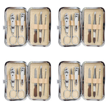 4PK 7pc LVD Metal/Plastic 10.5cm Manicure Set Clipper/Cuticle Kit Champagne Glitter