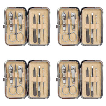 4PK 7pc LVD Metal/Plastic 10.5cm Manicure Set Clipper/Cuticle Kit - Pink Glitter