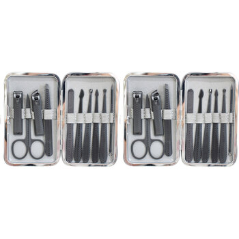 2PK 11pc LVD Metal/Plastic 12.5cm Manicure Set Clipper/Cuticle Kit - Grey/Black
