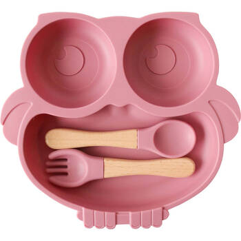 3pc LVD Owl Silicone Baby Feeding Bowl and Cutlery Set 20x18cm Pink