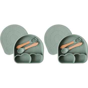 2x 3pc LVD Arch Silicone Baby Feeding Bowl and Cutlery Set 18x17.5xcm Sage Green