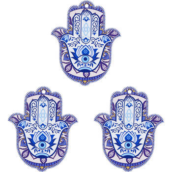 3PK LVD Ceramic Home Decorative Hamsa Hand 1 Wall Art 15x1x19cm Blue/White