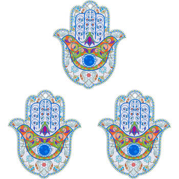 3PK LVD Ceramic Home Decorative Hamsa Hand 2 Wall Art 15x0.5x9cm Multi-Coloured