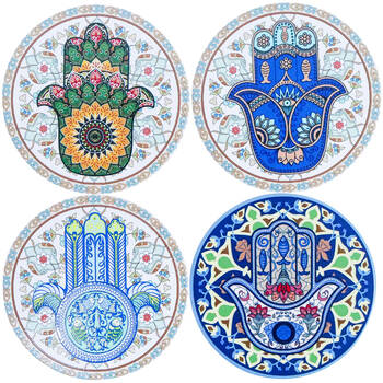 4pc LVD Ceramic Coffee Table Decorative Coasters Set 10.5x0.5x10.5cm Hamsa Hands