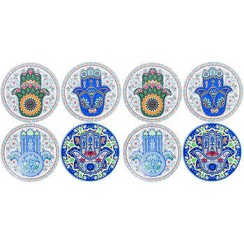 2x 4pc LVD Ceramic Coffee Table Decor Coasters Set 10.5x0.5x10.5cm Hamsa Hands