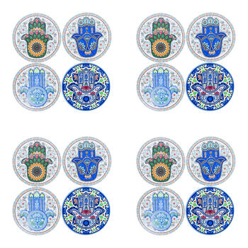 4x 4pc LVD Ceramic Coffee Table Decor Coasters Set 10.5x0.5x10.5cm Hamsa Hands