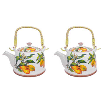 2PK LVD Ceramic Lemon Country Decorative Kitchen Teapot 18x19cm Multicoloured