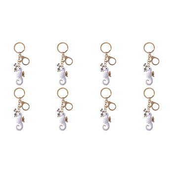 8PK LVD Keyring White Seahorse Decoartive Womens Clip On Ring