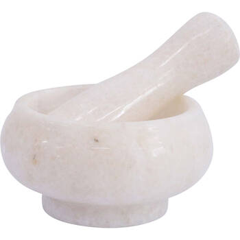 LVD Small Marble Mortar & Pestle Kitchen Grinding Bowl 8.5x5cm Soft White