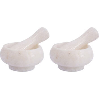 2PK LVD Small Marble Mortar & Pestle Kitchen Grinding Bowl 8.5x5cm Soft White