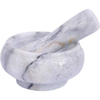 LVD Small Marble Mortar & Pestle Kitchen Grinding Bowl 8.5x5cm Grey