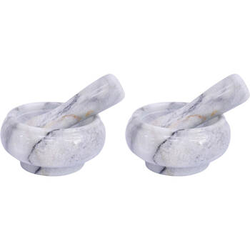 2PK LVD Small Marble Mortar & Pestle Kitchen Grinding Bowl 8.5x5cm Grey