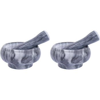 2PK LVD Small Marble Mortar & Pestle Kitchen Grinding Bowl 8.5x5cm Black