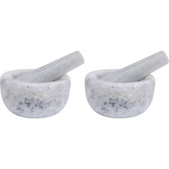 2PK LVD Small Marble Mortar & Pestle Kitchen Grinding Bowl 10.5x5.5cm Grey