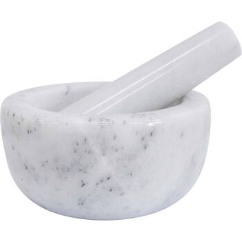 LVD Medium Marble Mortar & Pestle Kitchen Grinding Bowl 12x6cm Grey
