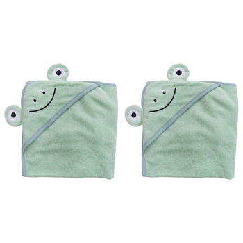 2x LVD  Baby/Toodler Soft Hooded Frog Bath Towel 90cm Green