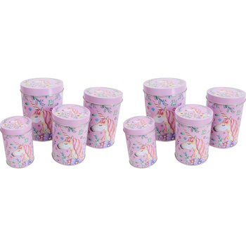 2x 4pc LVD Metal Tins Home Organiser Container Unicorn Cylinder