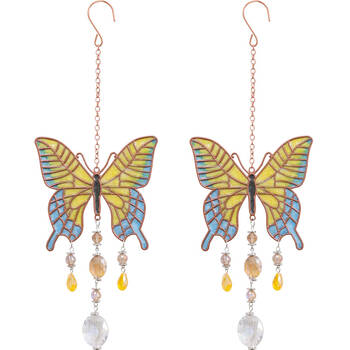 2PK LVD Glass/Metal Butterfly Outdoor Hanging Suncatcher 30cm Yellow/Blue