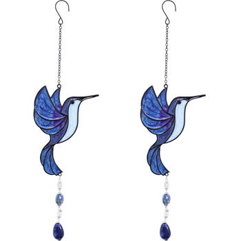 2PK LVD Glass/Metal Hummingbird Outdoor Hanging Suncatcher 41cm Marbled Blue