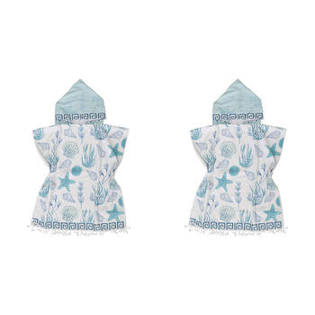 2PK LVD Microfibre Kids Poncho w/ Bag & Hood 70cm - Ocean