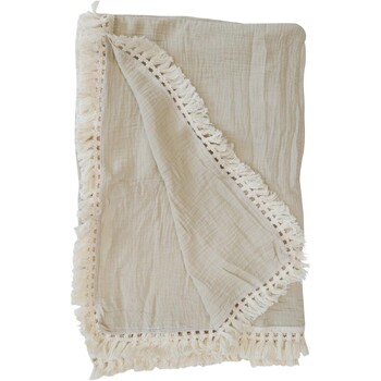 LVD 130cm Cotton Throw w/ Tassels Square Blanket Stone