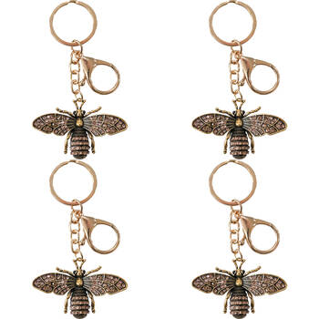 4PK LVD Metal Bedazzled Bumblebee Keyring Handbag Accessory 5.5x3.5cm Gold