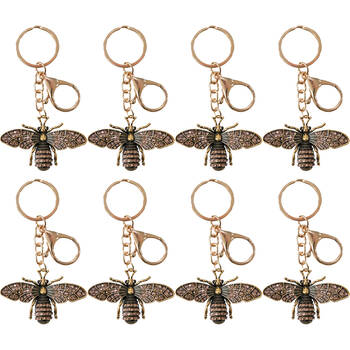 8PK LVD Metal Bedazzled Bumblebee Keyring Handbag Accessory 5.5x3.5cm Gold