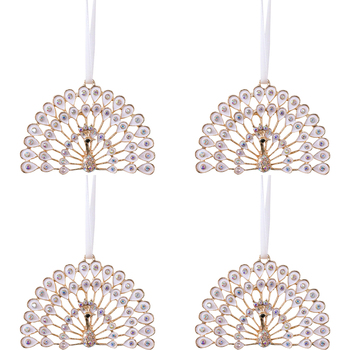 4PK LVD 7x5cm Metal Peacock Ornament Hanging Home/Office Decor - White