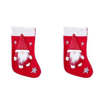 2PK LVD Festive Plush Santa Christmas Hanging Stocking 45cm Red/White