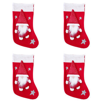 4PK LVD Festive Plush Santa Christmas Hanging Stocking 45cm Red/White