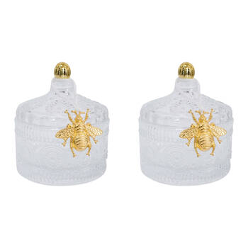 2PK LVD Glass Chloe Trinket Box Storage Decor Round 10cm - Clear