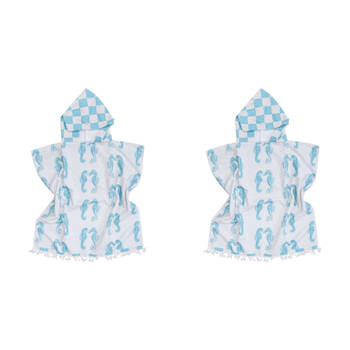2PK LVD Kids Microfibre Poncho Towel w/ Bag 70cm Seahorses