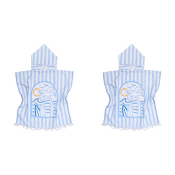 2PK LVD Microfibre Kids Towel Hooded Poncho w/ Bag 70x70cm Summer Blues