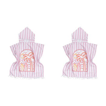 2PK LVD Microfibre Kids Towel Poncho w/ Bag & Hood 70cm Summer Pinks