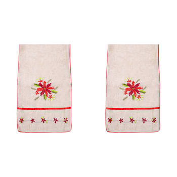 2PK LVD Embroided Table Runner Decor 33x180cm Poinsettia