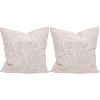 2PK LVD Fan Shell Decorative Home Linen-Look Cushion Pillow 43x43x10cm Natural