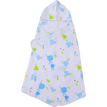 LVD Whales Cotton Hooded Swaddle Baby Wrap 127x66cm - White