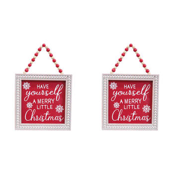 2PK LVD MDF Merry Christmas Sign Wall Decor Square 17.5x17.5cm