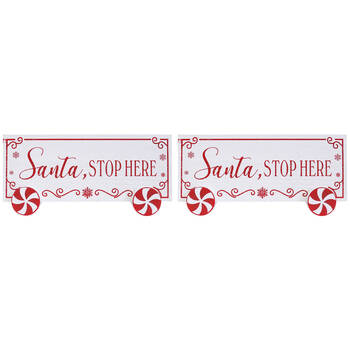 2PK LVD MDF Santa Stop Here Sign Wall Decor Rectangle 30x14cm